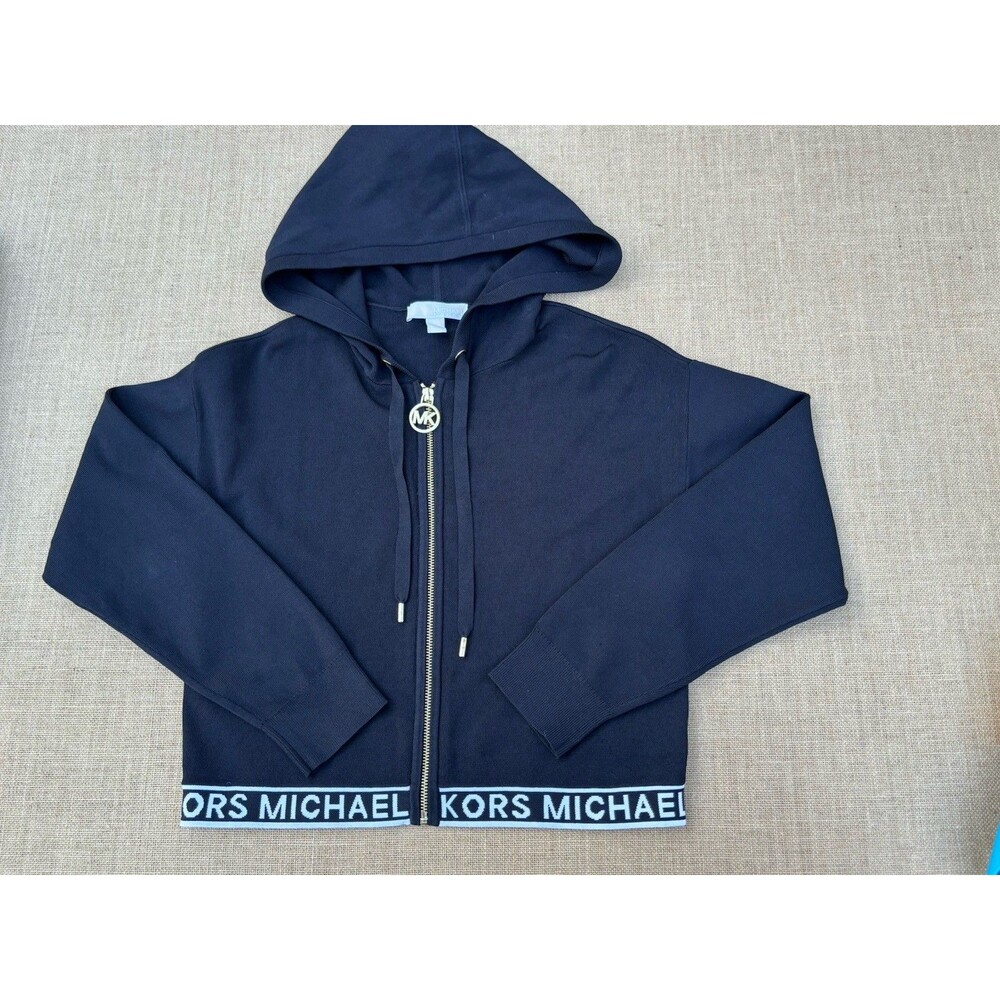 Michael Kors Black Full Zip Hooded Logo Hoodie w/ Pockets Women’s Size M